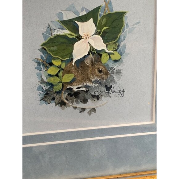 Framed Mouse Watercolor by Theresa Politowicz in Gold Frame Signed 10x10 - Picture 2 of 10